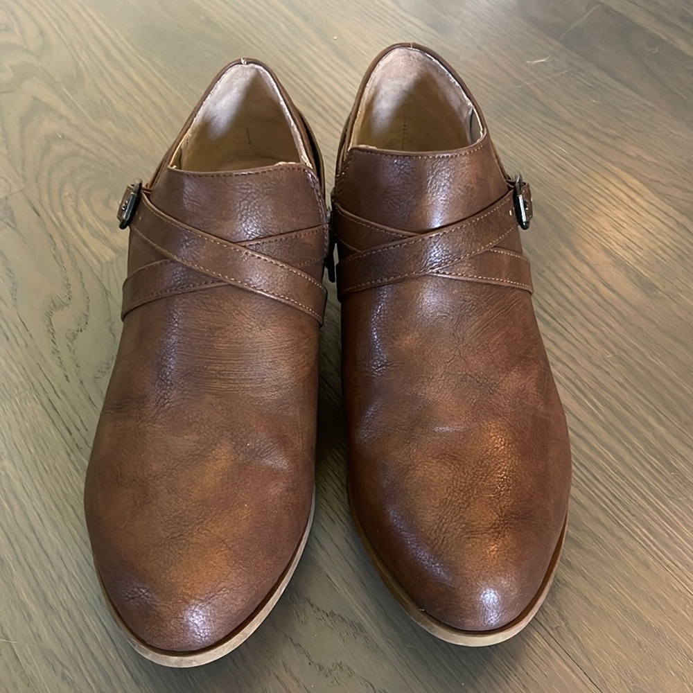 Life Stride Brown Slip-On Ankle Booties